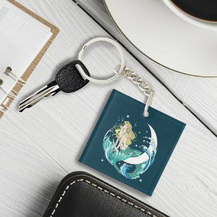 Porte-clés Déco artistique Art Déco Sirène Blonde Croissant d