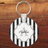 Porte-clés Décontracté Black Peint Stripes Monogramme et nom (Recto)