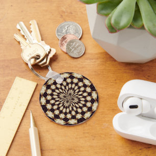 Porte-clés Décor de mandala de fleur de kaléidoscope en ivoir
