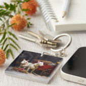 Porte-clés Décor de Noël Bull Terrier Snowy Sleigh (Devant Droit)