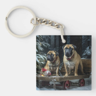 Porte-clés Décor de Noël Bullmastiff Snowy Sleigh