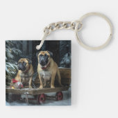 Porte-clés Décor de Noël Bullmastiff Snowy Sleigh (Dos)