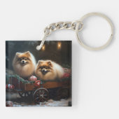 Porte-clés Décor de Noël Chariot enneigé Spitz Nain (Dos)