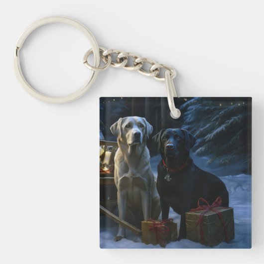 Porte-clés Décor de Noël de Labrador Snowy Sleigh (Devant)