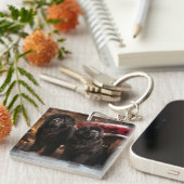 Porte-clés Décor de Noël de Terre-Neuve Snowy Sleigh (Devant Droit)