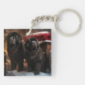 Porte-clés Décor de Noël de Terre-Neuve Snowy Sleigh (Dos)