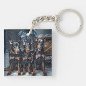 Porte-clés Décor de Noël Doberman Snowy Sleigh (Dos)