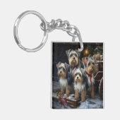 Porte-clés Décor de Noël du Biewer Terrier Snowy Sleigh (Devant gauche)