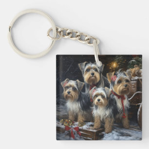 Porte-clés Décor de Noël du Biewer Terrier Snowy Sleigh
