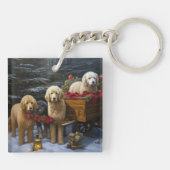 Porte-clés Décor de Noël Goldendoodle Snowy Sleigh (Dos)