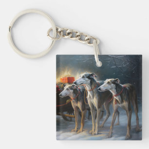 Porte-clés Décor de Noël Greyhound Snowy Sleigh