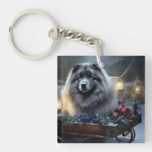 Porte-clés Décor de Noël Keeshond Snowy Sleigh