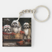 Porte-clés Décor de Noël Lhasa Apso Snowy Sleigh (Dos)