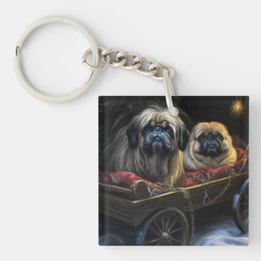 Porte-clés Décor de Noël Pekingese Snowy Sleigh (Devant)