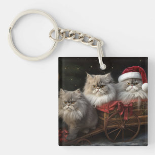 Porte-clés Décor de Noël Perse Chat Snowy Sleigh