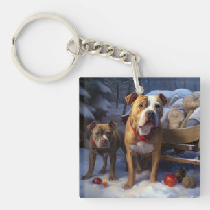 Porte-clés Décor de Noël Pitbull Snowy Sleigh