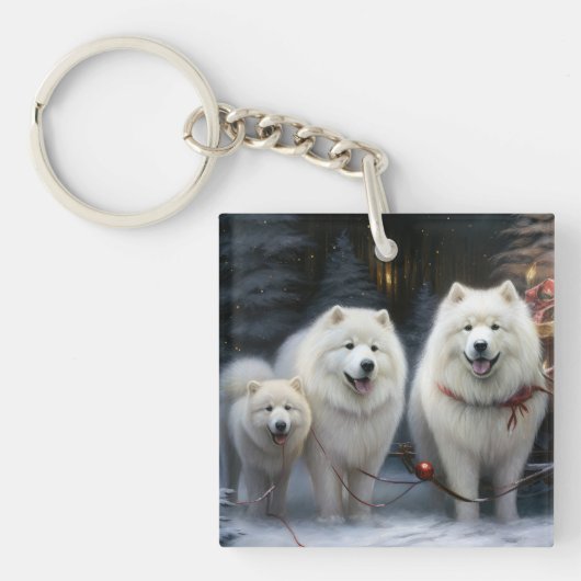 Porte-clés Décor de Noël Samoyède enneigé (Devant)