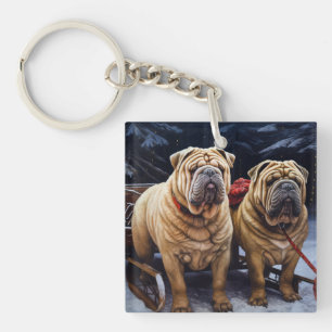 Porte-clés Décor de Noël Shar Pei Snowy Sleigh
