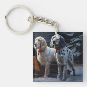 Porte-clés Décor de Noël Snowy Sleigh Setter anglais