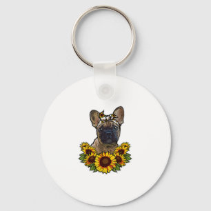 Porte-clés Décor de tournesol Frenchie pour Amoureux des chie