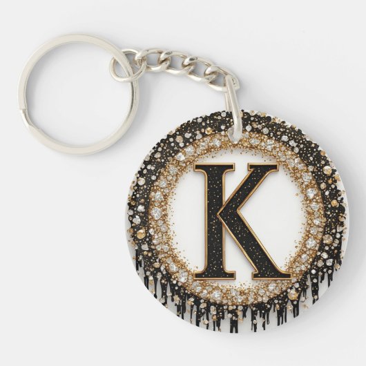 Porte-clés Décor Initial K Bijou Noir (Devant)