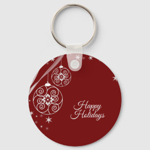 Porte-clés Décoration de Noël Blanche Étoiles Rouges Élégante