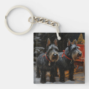 Porte-clés Décoration de Noël de traîneau enneigé de Terrier