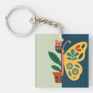 Porte-clés Décoration papillon colorée avec des éléments flor