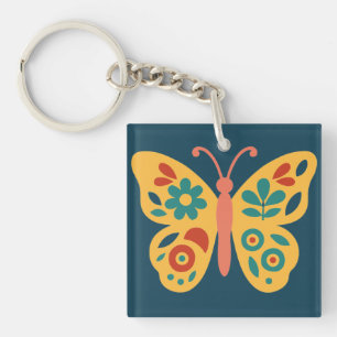 Porte-clés Décoration papillon colorée avec des éléments flor