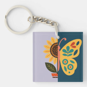 Porte-clés Décoration papillon colorée avec des éléments flor
