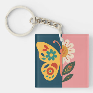 Porte-clés Décoration papillon colorée avec éléments floraux