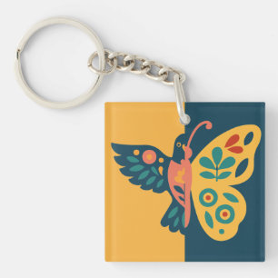 Porte-clés Décoration papillon colorée avec éléments floraux
