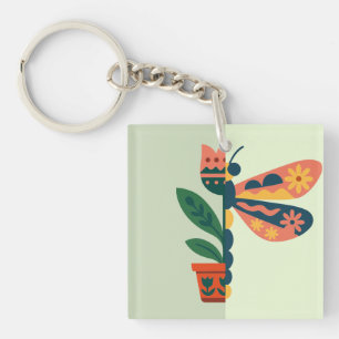 Porte-clés Décoration papillon colorée avec éléments floraux