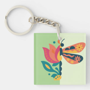 Porte-clés Décoration papillon colorée avec éléments floraux