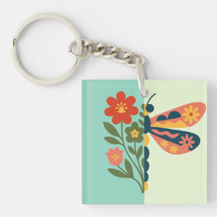 Porte-clés Décoration papillon colorée avec éléments floraux