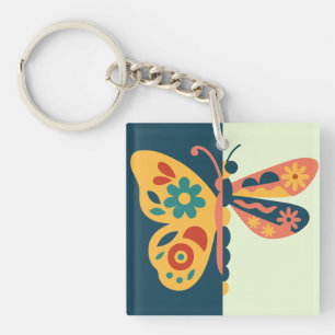 Porte-clés Décoration papillon colorée avec éléments floraux