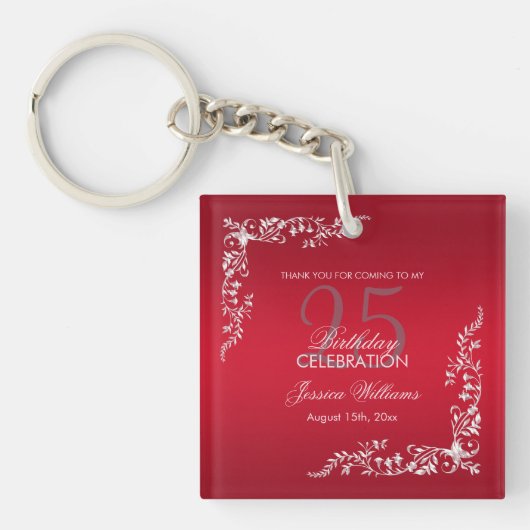 Porte-clés Décoration rouge rubis 25e anniversaire (Devant)