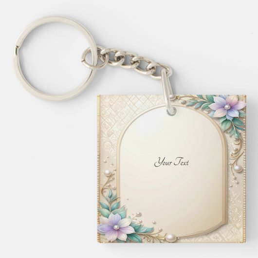 Porte-clés Decorative Floral Frame with Pearls Keychain (Devant)
