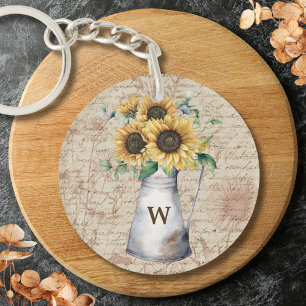 Porte-clés Découpage de lettre vintage tournesol rustique mon