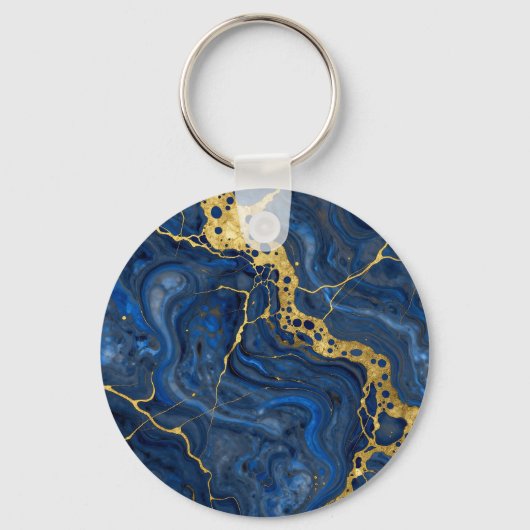 Porte-clés Deep Blue Golden Veins Abstrait (Recto)