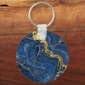 Porte-clés Deep Blue Golden Veins Abstrait (Verso)
