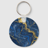 Porte-clés Deep Blue Golden Veins Abstrait (Verso)