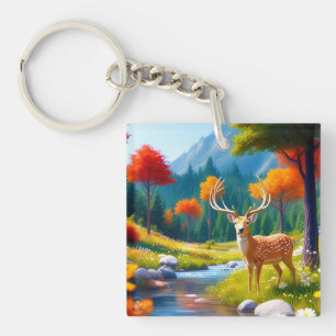 Porte-clés Deer d'or debout dans la forêt-987679
