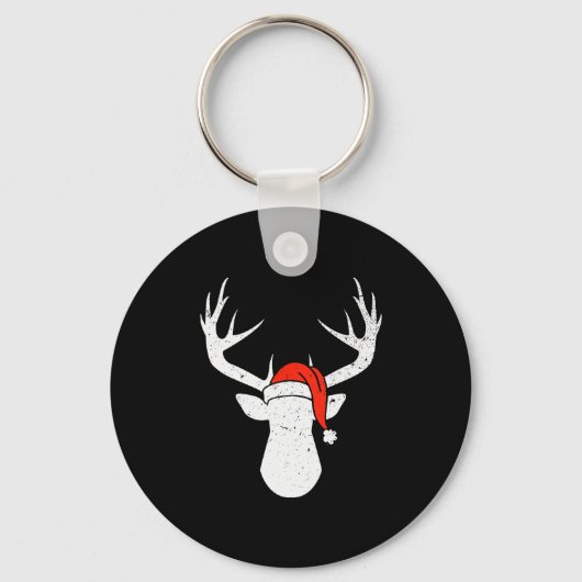 Porte-clés Deer With Santa Hat Christmas Pajama Hunting Gift (Recto)