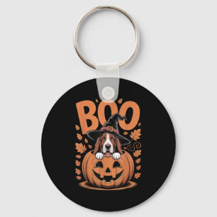 Porte-clés Déguisement Basset Hound sur Citrouille Halloween
