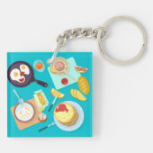 Porte-clés Délicieux petit déjeuner Pancakes Oeufs Café (Dos)