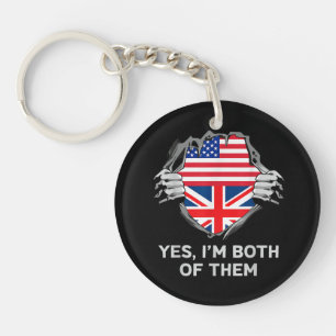 Porte-clés Demi-Américain Moitié Anglais USA Angleterre Drape