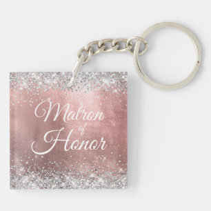 Porte-clés Demoiselle d'Honneur Argent Paillettes Rose Or Feu