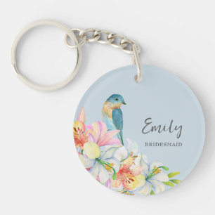 Porte-clés Demoiselle d'honneur florale bleue aquarelle orien