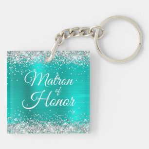 Porte-clés Demoiselle d'Honneur Paillettes Argentées Turquois